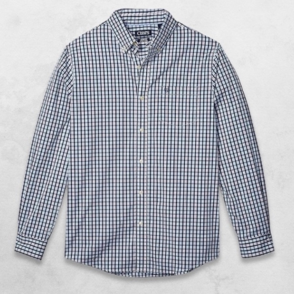 Chaps Stretch Button Down Shirt Front Pocket Collared Long Sleeves Blue Purple L